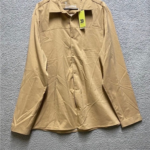 All In Motion Long Sleeve Button Up XXL Brown  Mens Lightweight Quick Dry Shirt - Picture 1 of 13